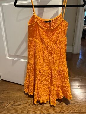 Bright Orange Crinkle Tiered Sundress